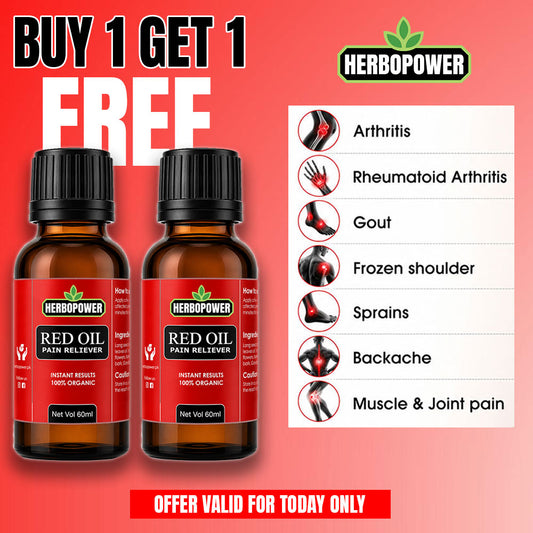 HERBOPOWER Red Oil – Herbal Pain Relief Oil (60ml) - Buy 1 get 1 Free Offer