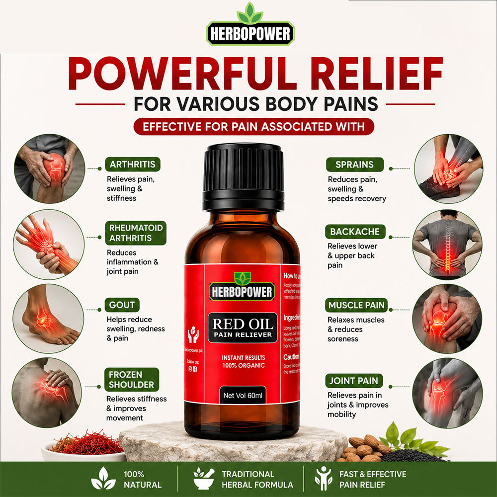 HERBOPOWER Red Oil – Herbal Pain Relief Oil (60ml) - Buy 1 get 1 Free Offer